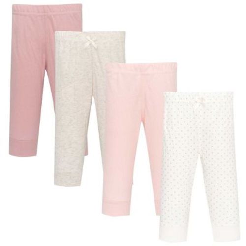 Hudson Baby Infant Girls Cotton Pants and Leggings 4-Pack, Pink Taupe, 3-6 Months