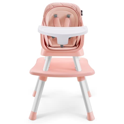 HARPPA 6 in 1 Baby High Chair, Convertible Infant Feeding Chair for Babies & Toddlers Table, Dining Booster Seat with Removable Tray, Pink
