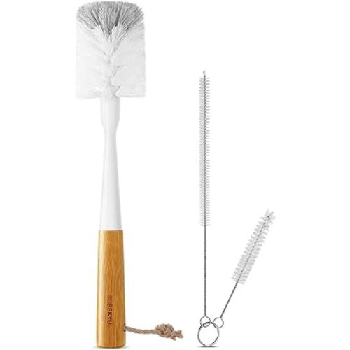 SUBEKYU Bottle Brush, Baby Bottle Brush with Nipple and Straw Cleaner Set for Cleaning Water Bottle, Gray+ White