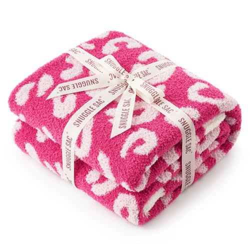 Snuggle Sac Hot Pink Leopard Throw Blanket for Couch - Ultra Soft Warm Plush Blanket, Reversible Cheetah Blanket for Sofa & Bed, Pink Leopard, 50x60 inches
