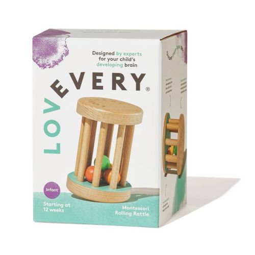 Lovevery Montessori Rolling Rattle: Fine Motor Skills Development, Baby Toy, Wooden Material