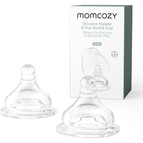 Momcozy Soft Baby Nipple Premium Natural Flow Silicone for Wide-Neck Bottles, BPA-Free, Perfectly Compatible with Momcozy Breast Milk Cooler, Medium (Pack of 2)