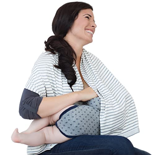 NüRoo Nursing Scarf - Cover for Breastfeeding Moms - Supplies for Nursing & Baby Essentials - Baby Stuff - Gray Stripe