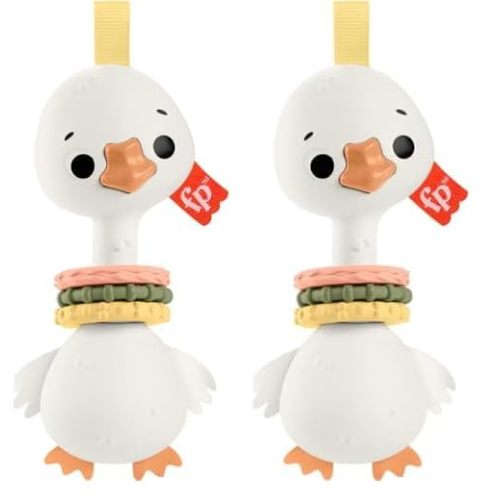Fisher-Price Baby Sensory Toy Clack & Quack Goose with Fine Motor Activity for Newborns Ages 3+ Months (Pack of 2)