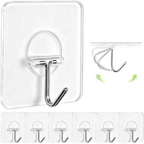 JINSHUNFA Adhesive Wall Hooks No Drill Clear Heavy Duty,13LB Sticky 8 Pack