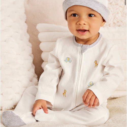 0-3 Months Footed One-Piece & Hat