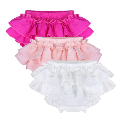 3 PCS Baby Girl Diaper Covers Bloomers Toddlers Ruffle Skirt Shorts Cotton Gauze Cute Underpants