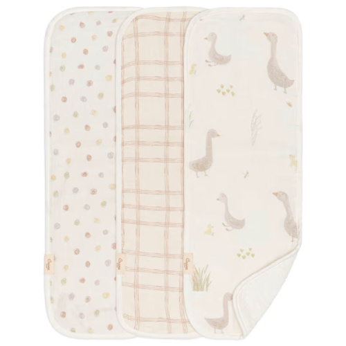 Crane Baby Burp Cloth Set, 3-pc. Charlie Farmhouse Goose Collection, Soft 100% Cotton Muslin Burping Cloths for Baby Boys &Girls, Newborn Burp Rags, Baby Must Haves for Newborns, Farm Nursery Decor