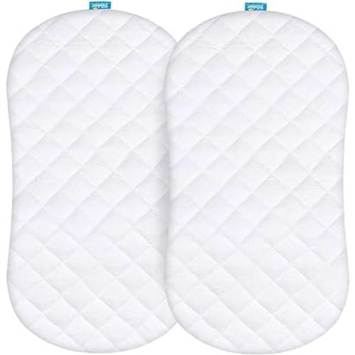 Bassinet Mattress Pad Cover Compatible with Halo BassiNest Swivel Sleeper, 2 Pack, Waterproof Quilted Ultra Soft Viscose Made from Bamboo Terry Surface, Breathable and Easy Care