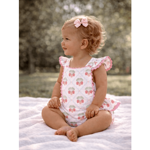 Ric Rac Ruffle Sunsuit, Sweet Strawberries – SpearmintLOVE