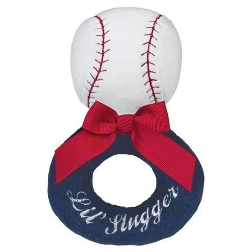 Bearington Baby Collection Lil Slugger Rattle: 5.5 Plush Baseball Rattle and Ring Shaker Toy
