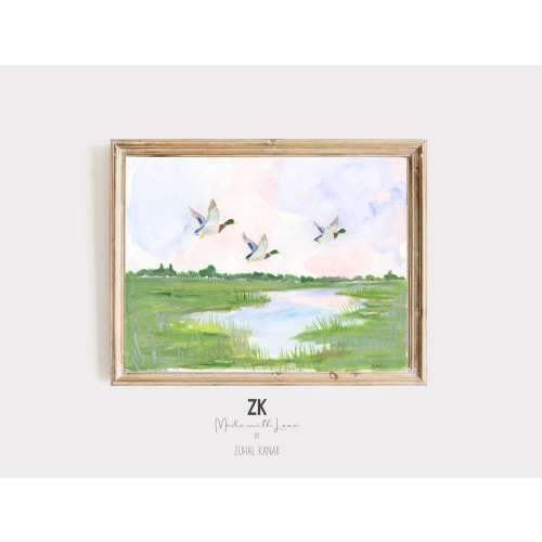 Mallard Duck Nursery Decor, Marsh Landscape Print, Watercolor Coastal Marsh Painting