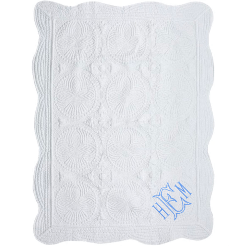 White Quilt with Embroidered Initials