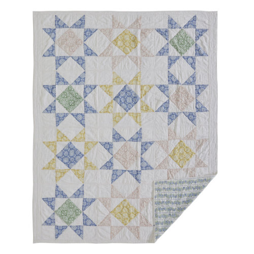 Birch Lane™ Adda Cream/Dusty Blue/Green Cotton Reversible Quilt & Reviews | Birch Lane