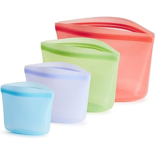 Stasher Premium Silicone Reusable Food Storage Bags, 4-Pack, Multi, Multi-Use Food Storage Bags, Lunch Bag, Travel Containers, BPA Free, Leak-free, Dishwasher-Safe, Eco-friendly