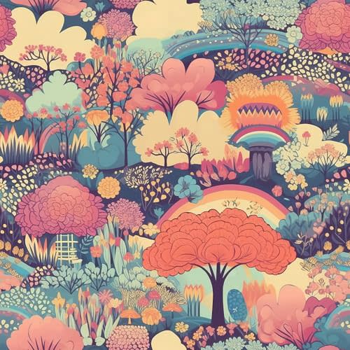 MuralPeel Colorful Pink Tree Flowers Fantasic Rainbow Wonderland Fairytale Landscape Peel and Stick Wallpaper Easy Peel Off Self Adhesive Removable Stick on Wall Paper for Renter