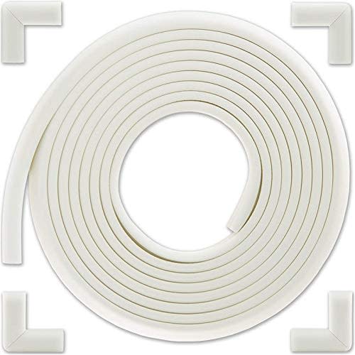 Bebe Earth Baby Proofing Edge and Corner Guard Protector Set, 16 Feet Edges & 4 Foam Corners, Furniture and Tables Child Baby Proof Bumpers, Pre-Taped Corner Cushions - Oyster White