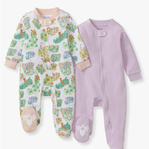 Burt's Bees Baby Girls' Organic Cotton Sleep and Play Footed Pajamas