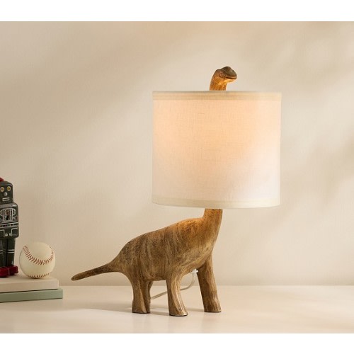 Carved Wood Dinosaur Table Lamp (18")