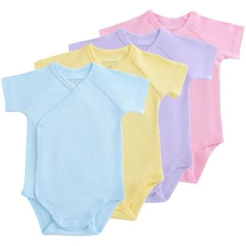 Baby Boys Girls Short Sleeves Kimono Clothes Cotton Baby Side-Snap Bodysuit Pack of Baby Layette Set