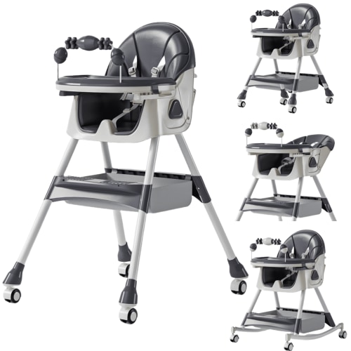 5-in-1 Convertible High ChairBaby swing & Baby Feeding Chairs & Baby scooter with Portable Dining Chairs and Toy Rack for 0-36 Months,Grey