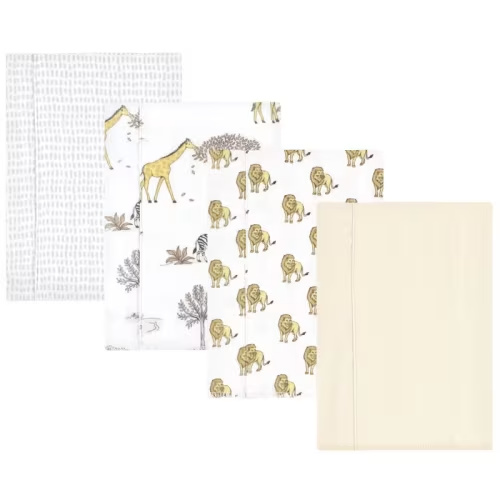 Luvable Friends Hudson Baby Flannel Burp Cloths 4pk, Wild Safari World