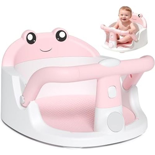 Baby Bath Seat for Babies 6 Months & Up, Non-Slip Toddler Bath Seat with Suction Cup, Safe and Comfortable Portable Infant Bathtub Chair for Bathroom, Bathtub Tub Sitting Up, Easy to Clean (Pink)