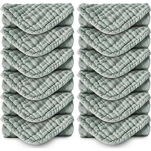 MOON PARK Baby Washcloths, 12 Pack - 12x12 Inches, Small Burp Cloths and Baby Wipes - 100% Cotton Muslin Ultra Soft for Newborn, Infant and Toddlers - Green
