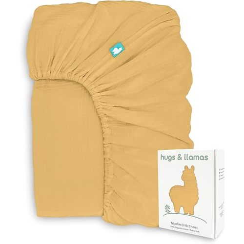 Hugs & Llamas | 100% Organic Cotton Muslin Fitted Crib Sheets for Boys & Girls - Neutral Crib Mattress Sheets