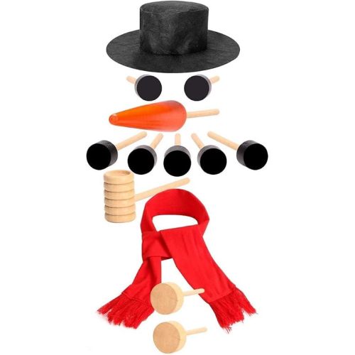 Snowman Decorating Kit, for Winter Christmas Decorations, Came with Outdoor Snowman Decoration, a top hat, Eyes and Mouth, Carrot Nose, Button, Pipe and Scarf(13pcs) (Bla
