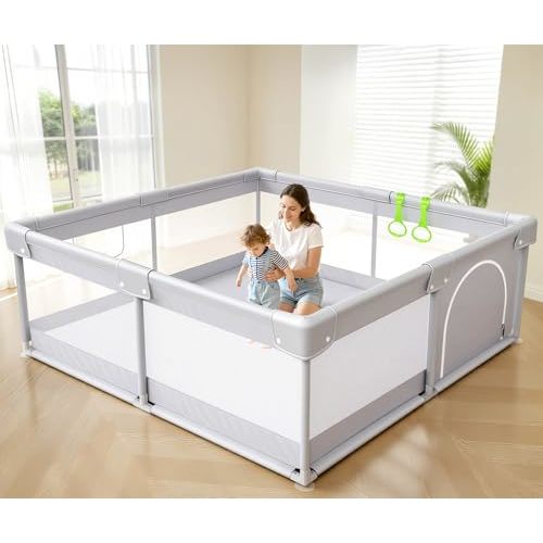 Fodoss Baby Playpen 4747in, Small Play Pen for Babies and Toddlers, Playpen for Apartment, Play Yard, Activity Fence, Baby Playard with All-Side Mesh, Pull Rings