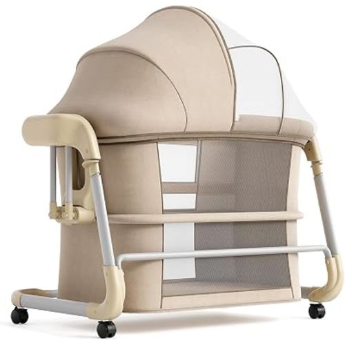 GAOMON Electric Rocking Bassinet, 5 Speeds, 12 Lullabies, Remote, Khaki