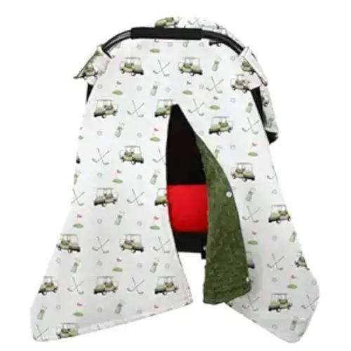 Honeydak Golf Baby Car Seat Cover Minky Infant Golf Nursing Decor Canopy Breastfeeding Blankets Peekaboo Opening Stroller Stuff for Newborn Baby Boy Girl, 27.5 x 39 Inch