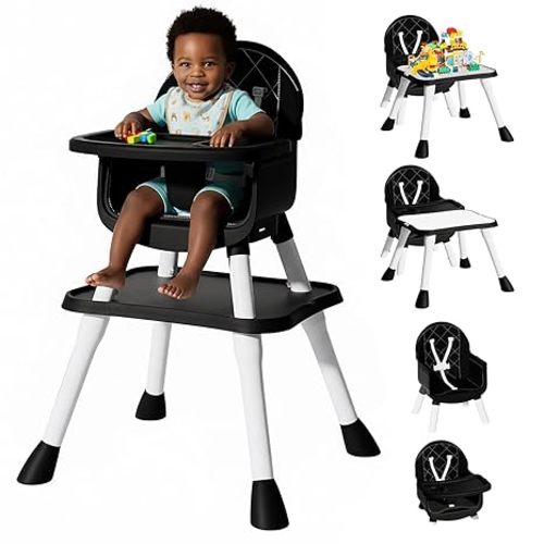 UNISWAN 6 in 1 Baby High Chair, Highchair for Babies and Toddlers | Convertible Highchair, Booster Seat, 5-Point Harness, Kids Learning Table & Chair