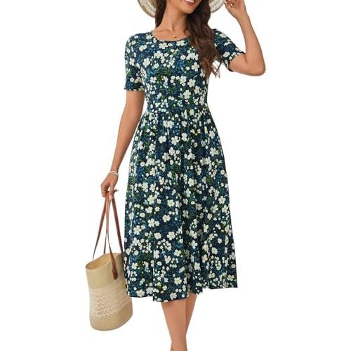 Women's Cotton Nursing Dresses Breastfeeding Midi Breastfeeding Dress with Pockets