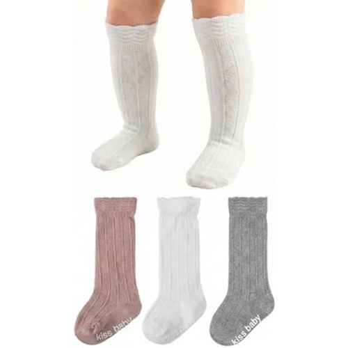 Baby Knee High Socks Cotton Grip Baby Stockings Non Slip Long Tube Ruffle Socks for Newborn Infant Toddler Girl Boy