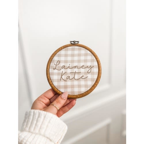 Personalized Baby Name Announcement Sign: Gingham Nursery Decor