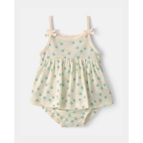 Baby Girl Floral Rib Sleeveless Bodysuit Dress - Cream | Carter's
