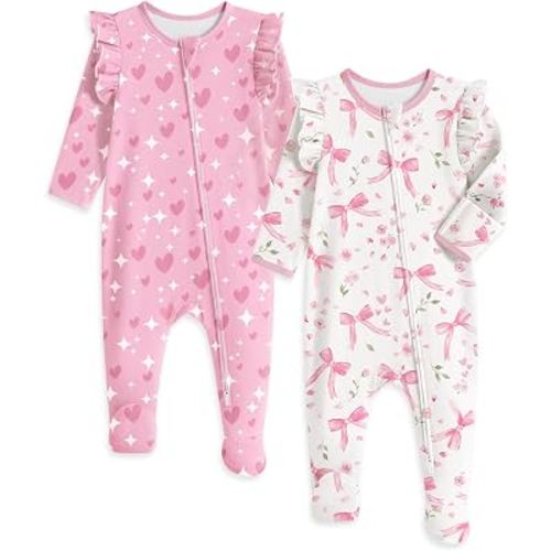 Yoofoss Baby Sleepers 100% Organic Cotton Baby Girl Clothes Baby Pajamas | Footed Pajamas for Newborn 0-3 3-6 6-9 Months , Two Way Zipper 3Pcs Soft Sleep and Play Infant Pjs with Mitten Cuffs
