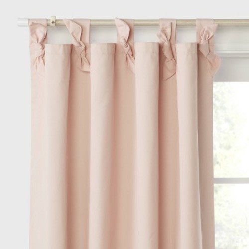 42"W x 63"L Tie Top Embellished Kids' Blackout Window Curtain Panel with Ties Pink - Pillowfort™