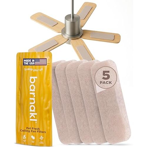Barnakl Pet Fresh Ceiling Fan Filters for Blades, Zeolite Air Filters, Ceiling Fan Air Purifier Pads, Odorless Pet Odor Eliminator for Home, Fan Filters for Dust, Dander & Odors – 5 Pack