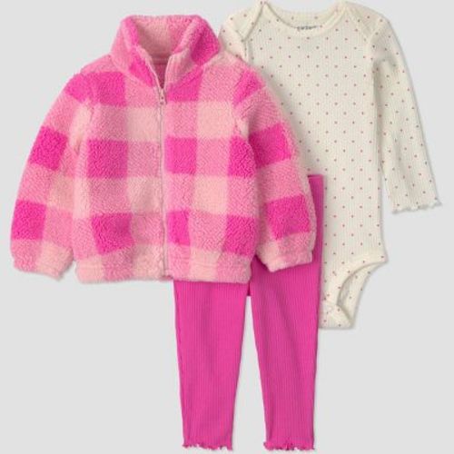 Carter's Just One You® Baby Girls' 3pc Long Sleeve Bodysuit Pants and Plaid Jacket Set - Pink 9M