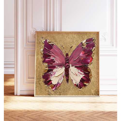 Gold and Pink Butterfly Wall Art Print: Elegant Maroon Burgundy Red Glam Home Decor