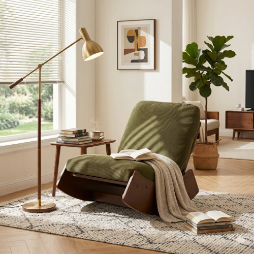 Rocking Chair Corduroy Fabric Upholstered Tall Back Glider Rocker Rocking Accent Chair Comfy Single Sofa Side Chair for Living Room Bedroom Hotel, Bedroom | Wayfair