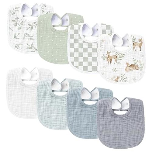 Konssy Muslin Baby Bibs 8 Pack Baby Bandana Drool Bibs Cotton for Unisex Boys and Girls, Soft Absorbent Set for Teething and Drooling