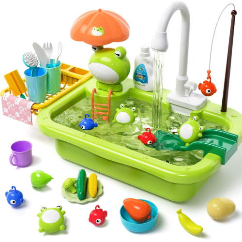 KENH, Play Sink with Running Water, Green, with Electric Faucet