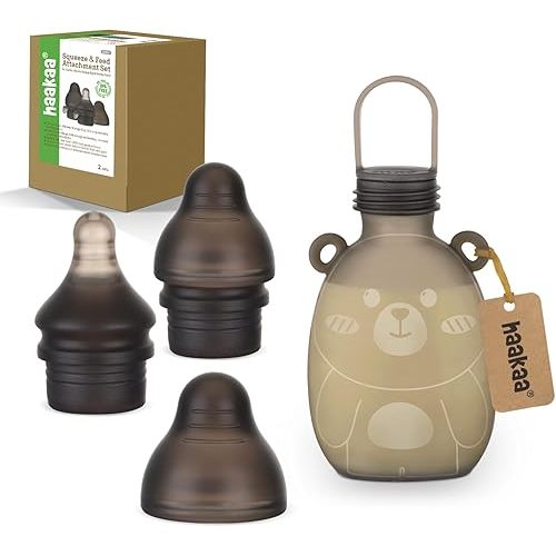 haakaa Happii Bear Silicone Milk Storage Bag&Squeeze & Feed Attachment Set Reusable Breast Milk Freezer Storing Pouch - BPA Free