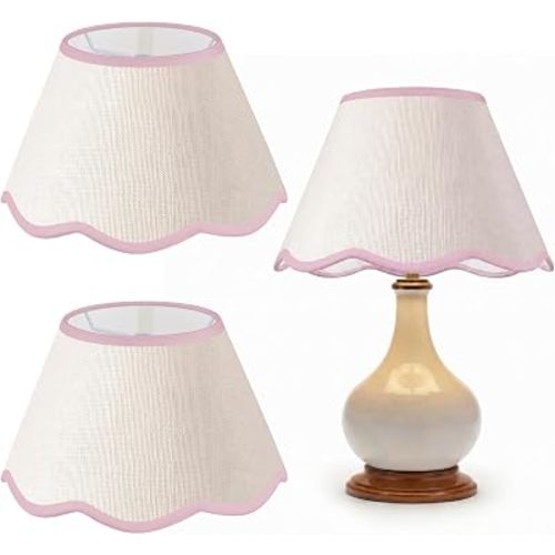 VIHOSE 5.1'' Top x 9.4'' Bottom x 7'' High Lamp Shade with Petal Edge, Set of 2 Fabric Scalloped Lampshade, for Floor Wall Table Lamps Living Room Bedroom Easy Assembly(Pink Edge)