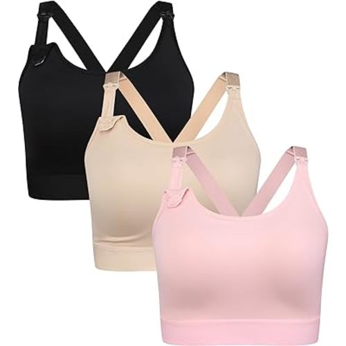 Suekaphin Supportive Nursing Bra Breastfeeding for Pregnant Women,Cross Back Maternity Bra Wire-Free Fixed Cups Wide Straps