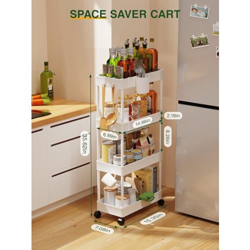 LEHOM Slim Rolling Storage Cart - 4 Tiers Bathroom Organizer Utility Cart